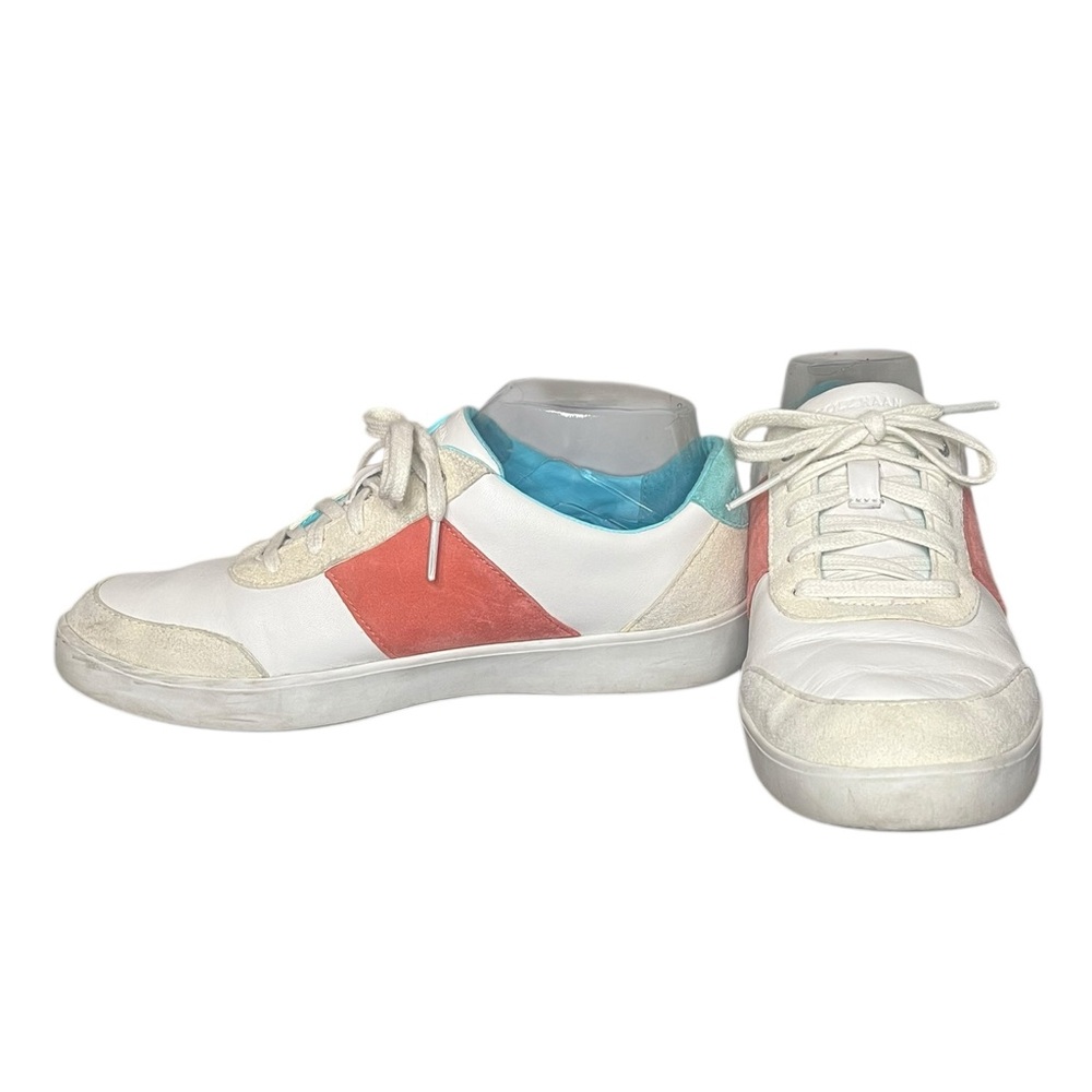 COLE HAAN‎ Grand Leather Crosscourt Street Shoes White, Turquoise, Orange Size 8